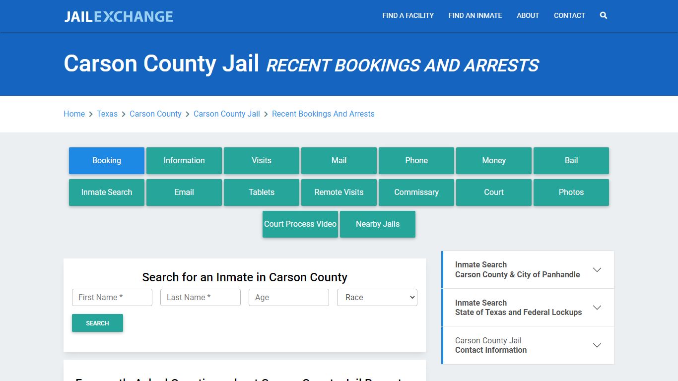 Carson County Jail Recent Bookings And Arrests - Jail Exchange