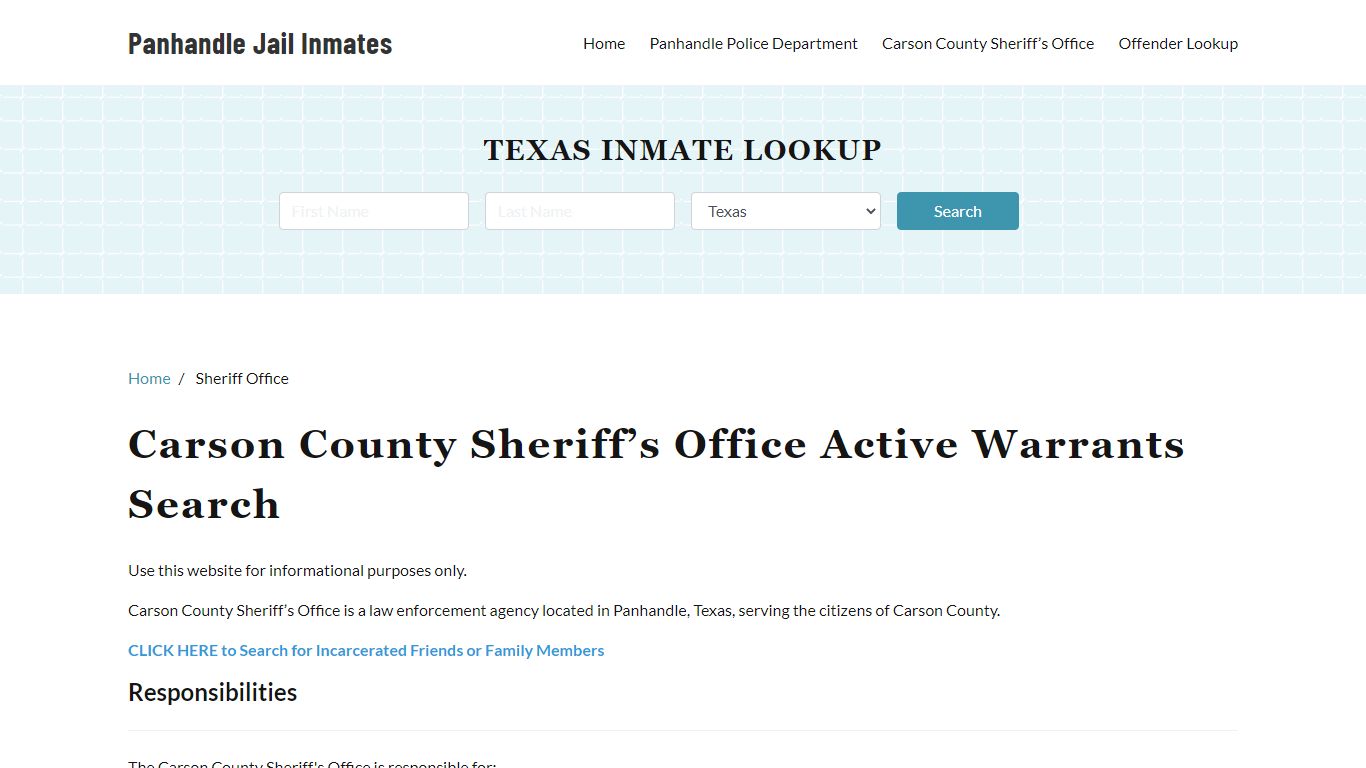 Carson County Sheriff Office, TX Warrant Lookup - Panhandle Jail