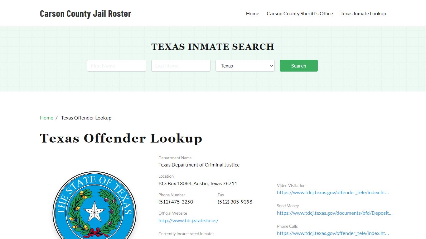 Texas Inmate Search, Jail Rosters - Carson County Jail