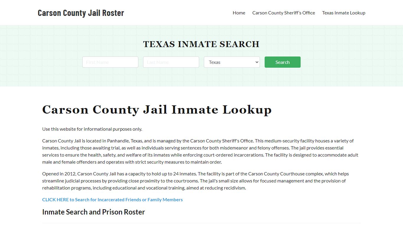 Carson County Jail Roster Lookup, TX, Inmate Search